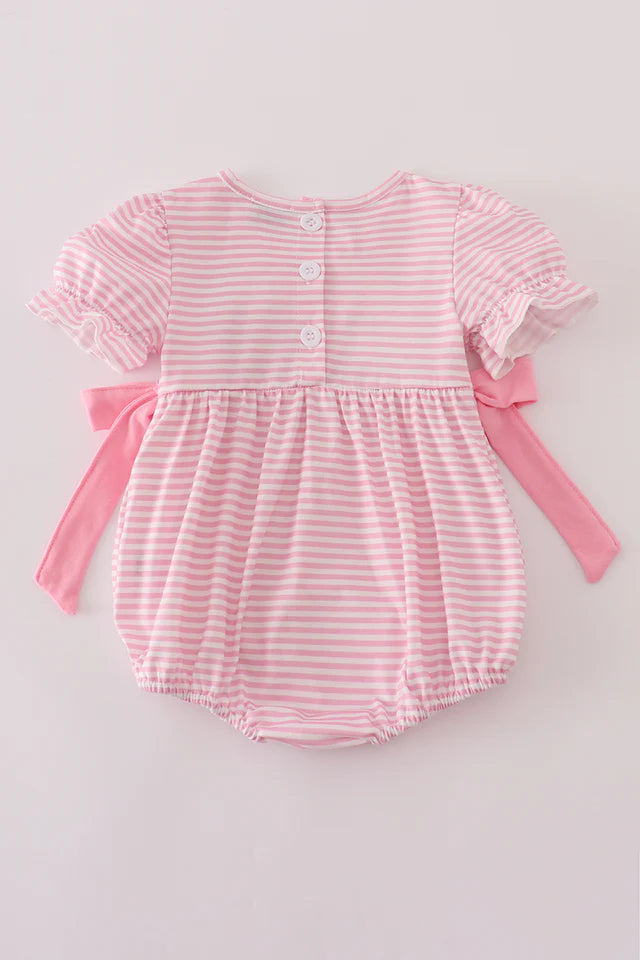 PINK STRIPE PUPPY EMBROIDERY RUFFLE BUBBLE