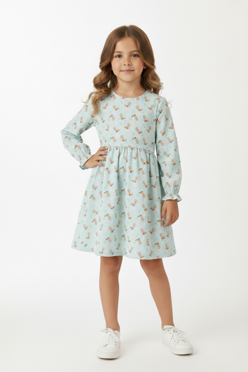 PREMIUM BOOTS PRINT MUSLIN DRESS