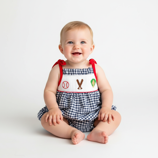 Baseball handsmocked tie shoulder baseball bubble