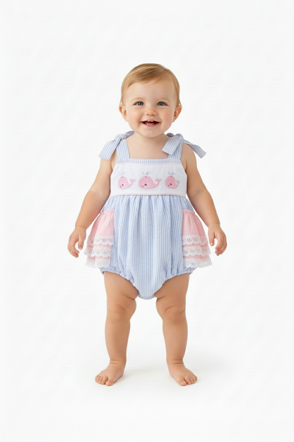 Seersucker Whale and ruffle bubble