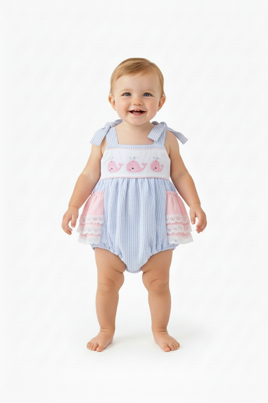 Seersucker Whale and ruffle bubble