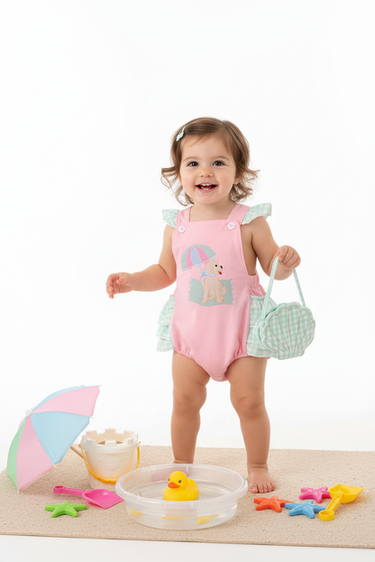 PINK BEACH PUPPY EMBROIDERY GIRL BUBBLE