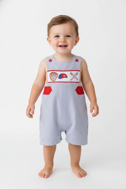 BLUE BASEBALL EMBROIDERY SMOCKED JONJON