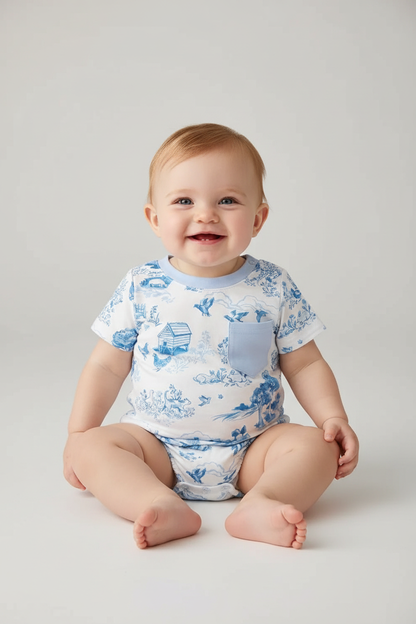 BLUE FARM PRINT POCKET BUBBLE