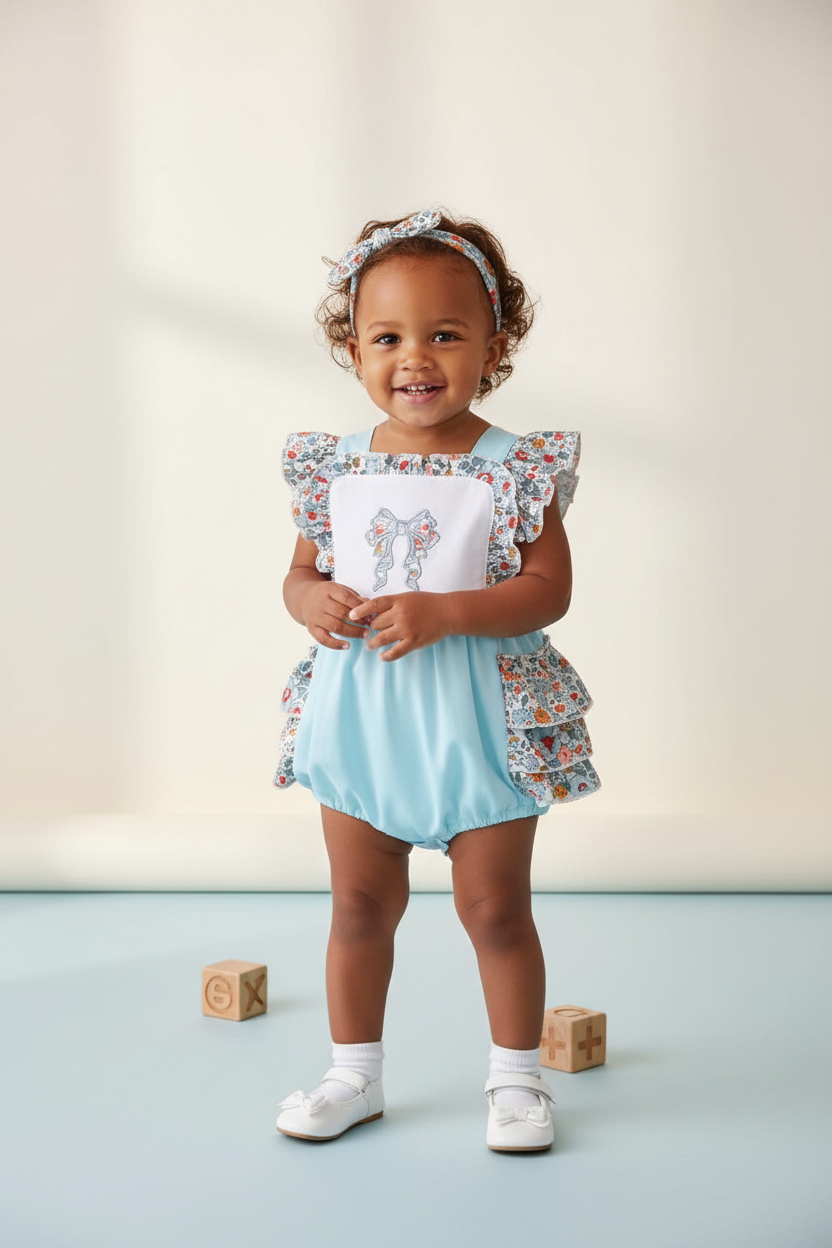 BLUE FLORAL BOW RUFFLE BUBBLE