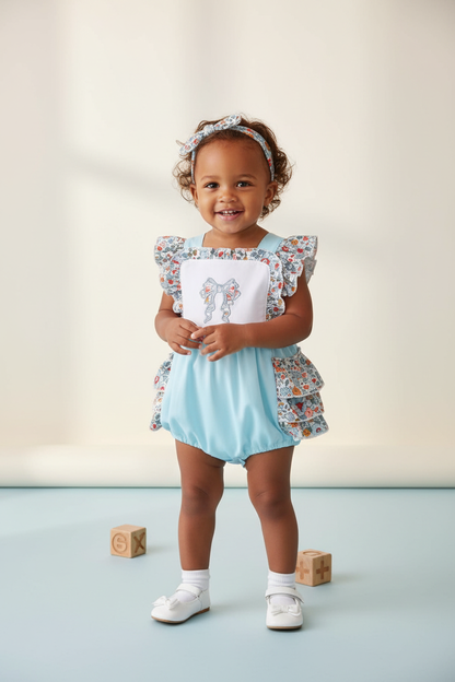 BLUE FLORAL BOW RUFFLE BUBBLE