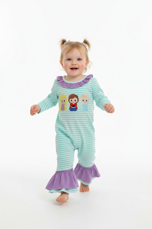 stripe princess embroidery girl romper