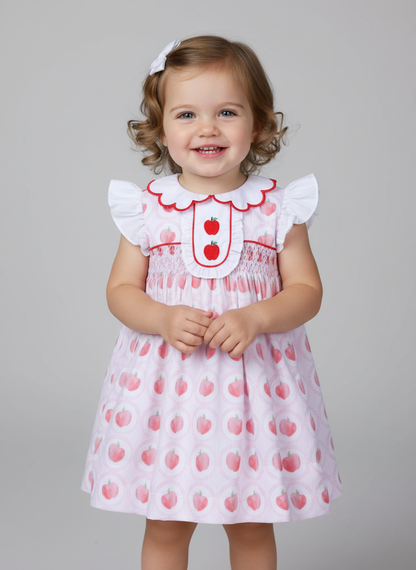 Pink Smocked Watercolor Apple Dress