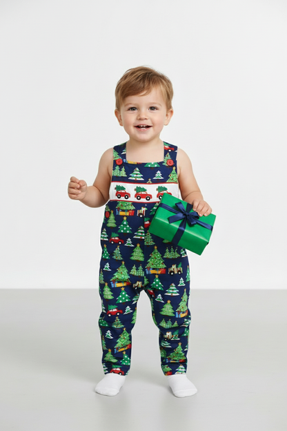 Christmas tree hand smocked boy longall