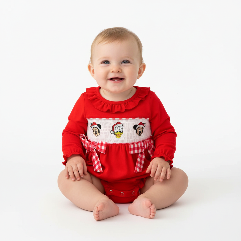 Baby Girls Christmas Embroidery Smocked Romper
