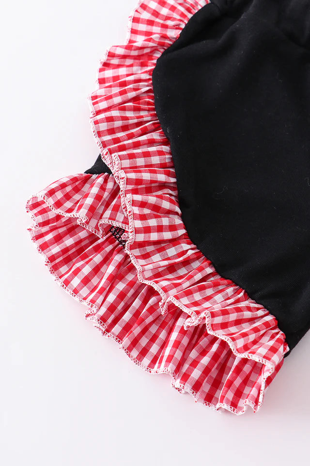 RED GINGHAM WOVEN CHARACTER EMBROIDERY GIRL SET