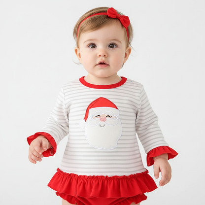 RED CHRISTMAS SANTA CLAUS APPLIQUE STRIPE GIRL BLOOMER SET