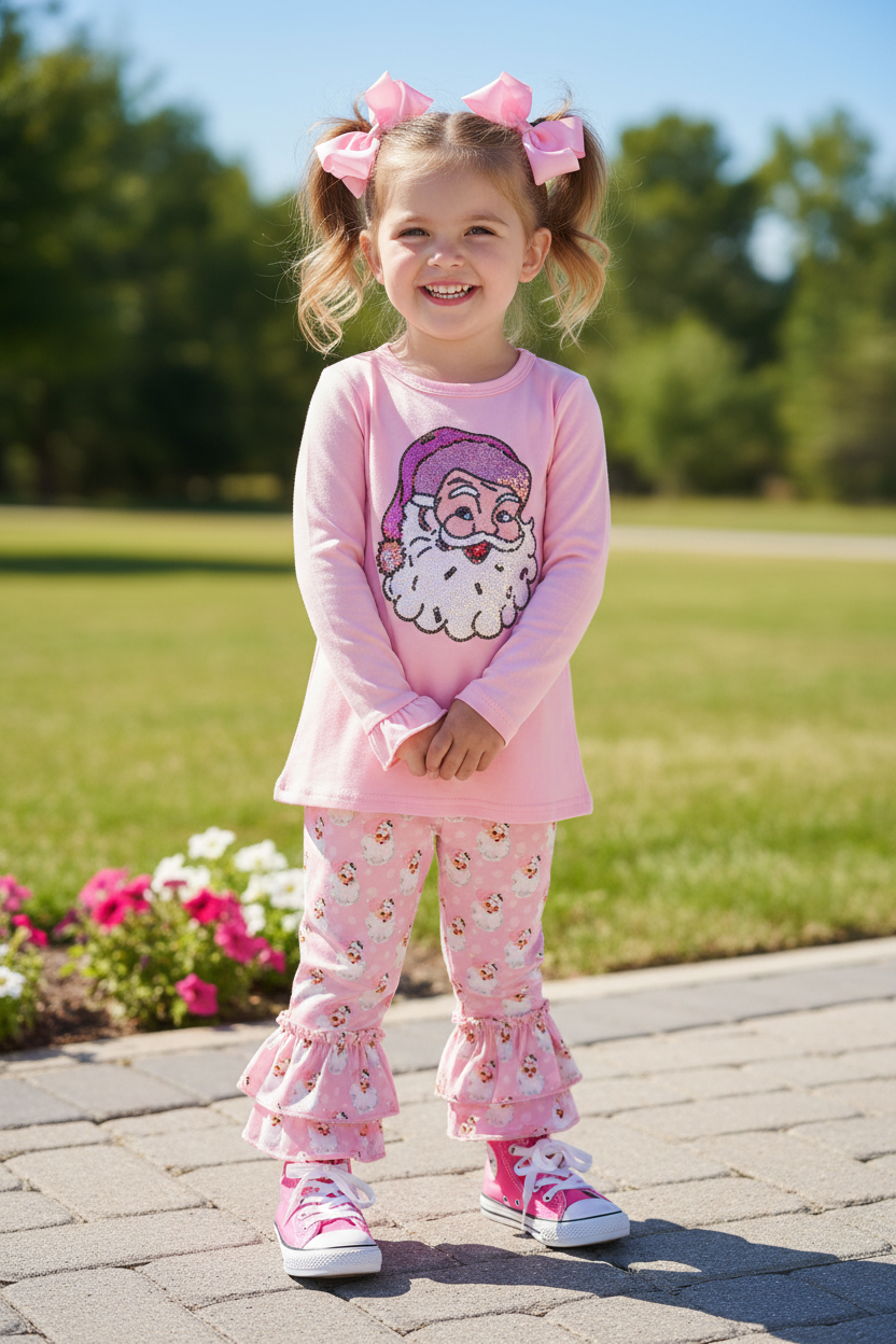 Pink Christmas Santa sequin girl set