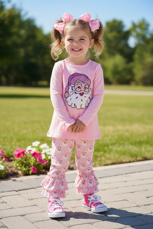 Pink Christmas Santa sequin girl set