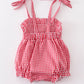 RED GINGHAM WOVEN CHARACTER EMBROIDERY GIRL BUBBLE