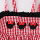 RED GINGHAM WOVEN CHARACTER EMBROIDERY GIRL DRESS