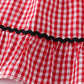 RED GINGHAM WOVEN CHARACTER EMBROIDERY GIRL DRESS