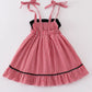 RED GINGHAM WOVEN CHARACTER EMBROIDERY GIRL DRESS