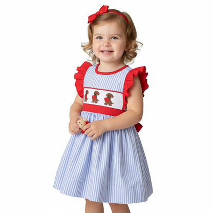 Dogs hand smocked girl dress withbows