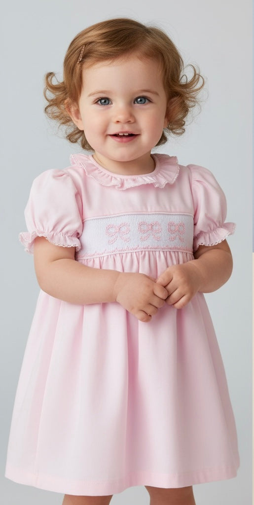 Bryn Dress-Pink Bows Smocked
