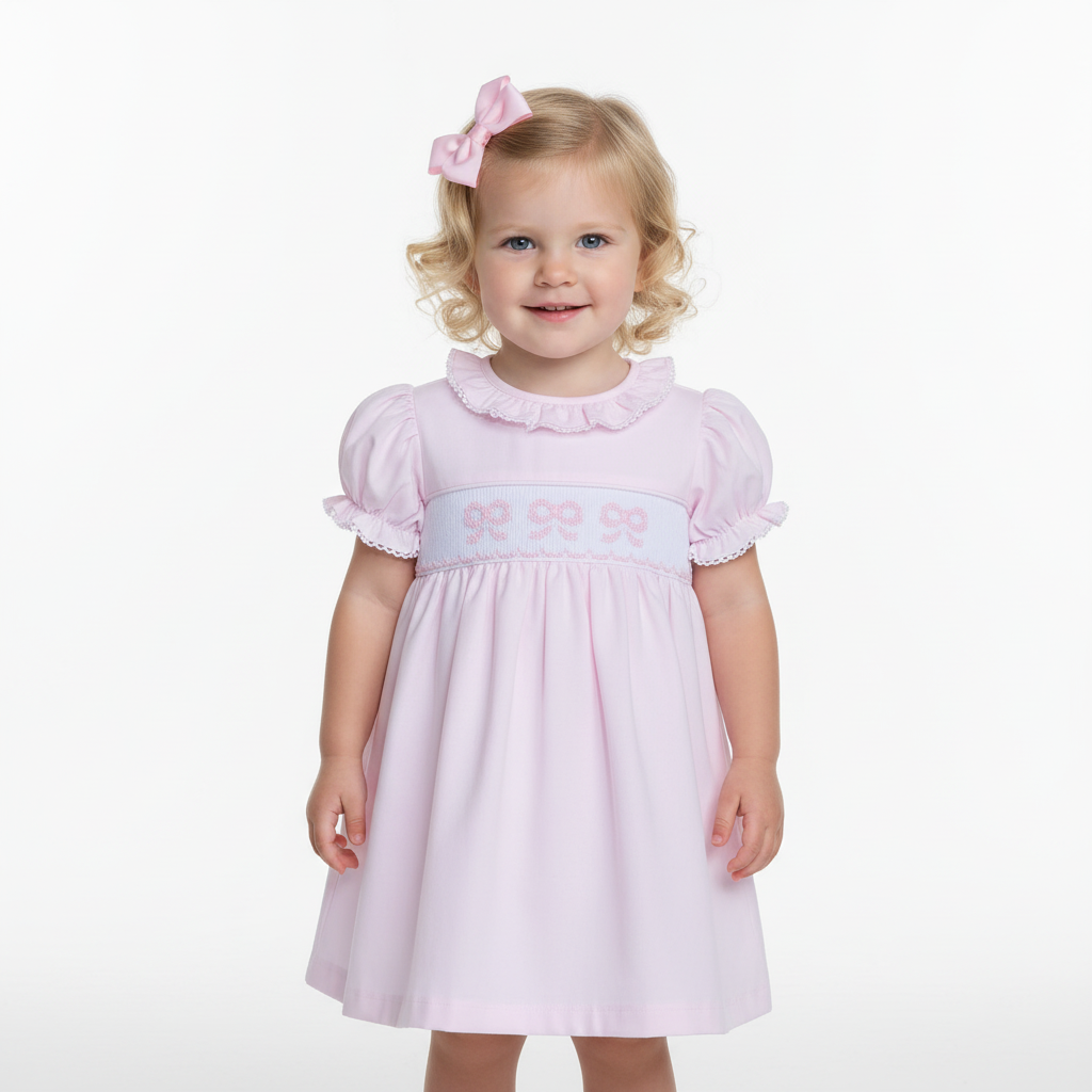Bryn Dress-Pink Bows Smocked