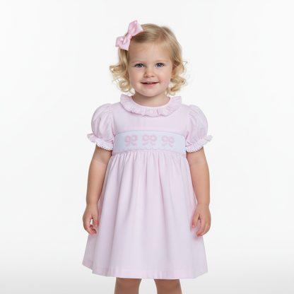 Bryn Dress-Pink Bows Smocked