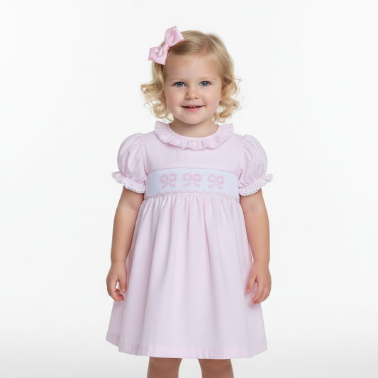 Bryn Dress-Pink Bows Smocked
