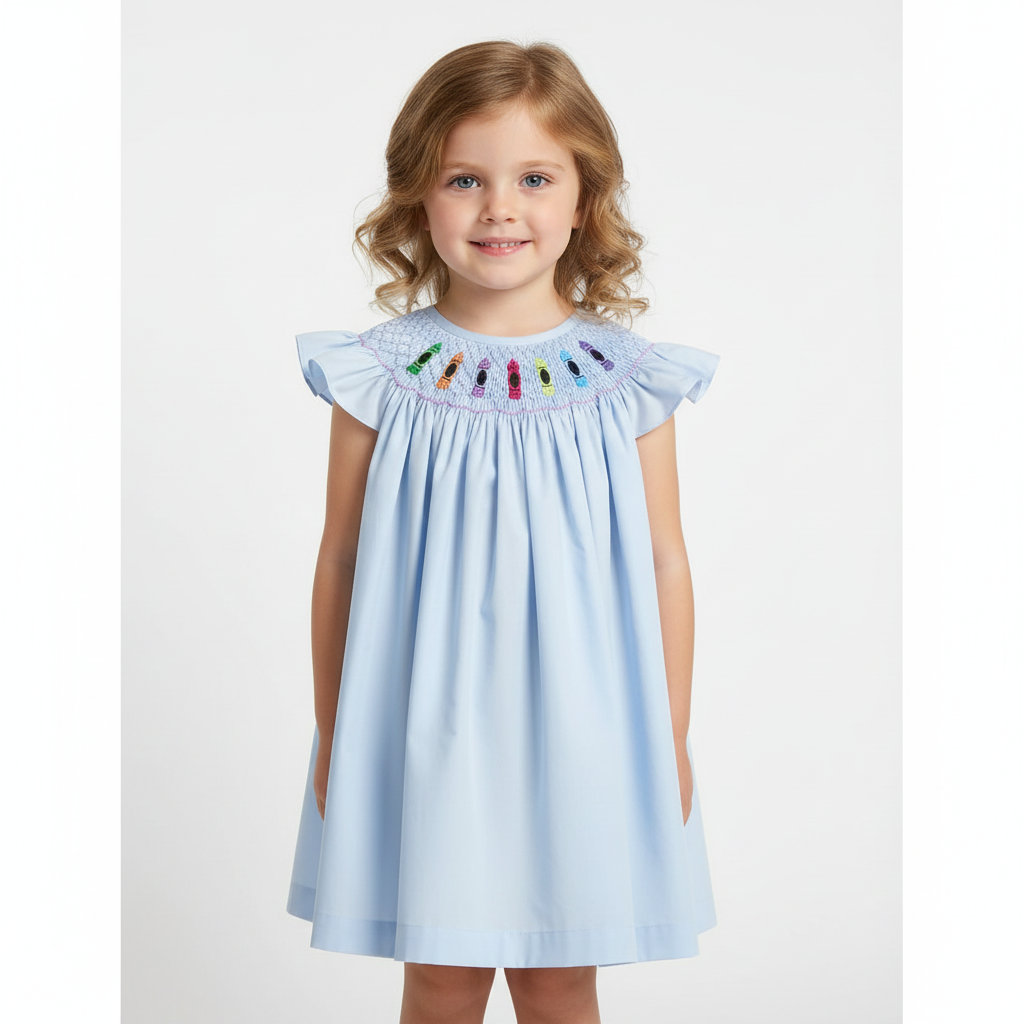 Hand smocked Back to school crayon dress