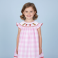 GIRLS SMOCKED DOG XOXO CHECK DRESS-Pink and Red