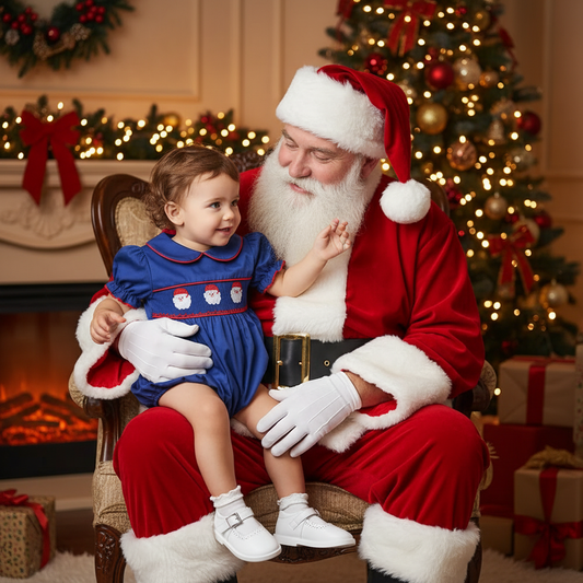 Christmas Santa Claus hand smocked girl bubble