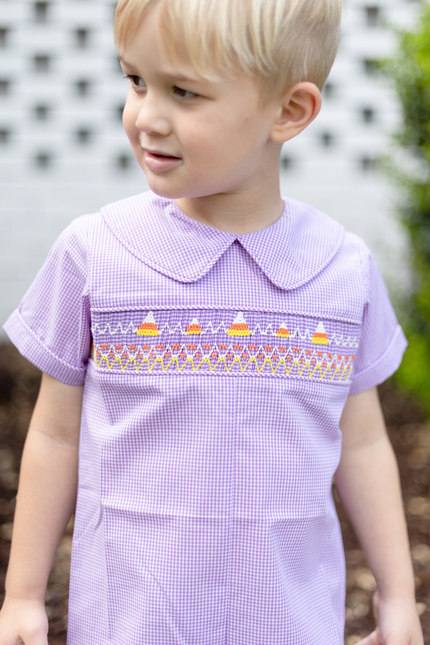 Boys Smocked Candy corn Jon Jon