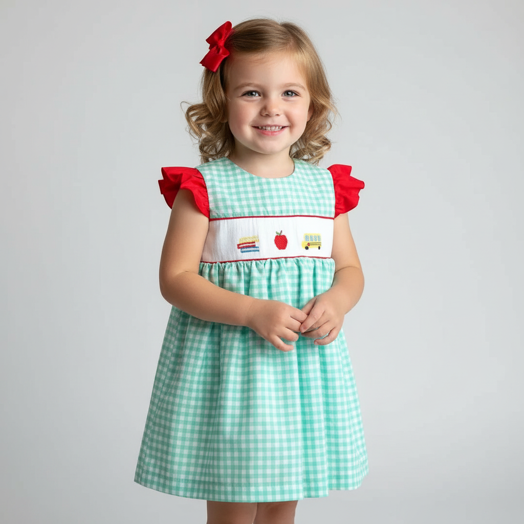 Hand-smocked Back to school Gingham dress