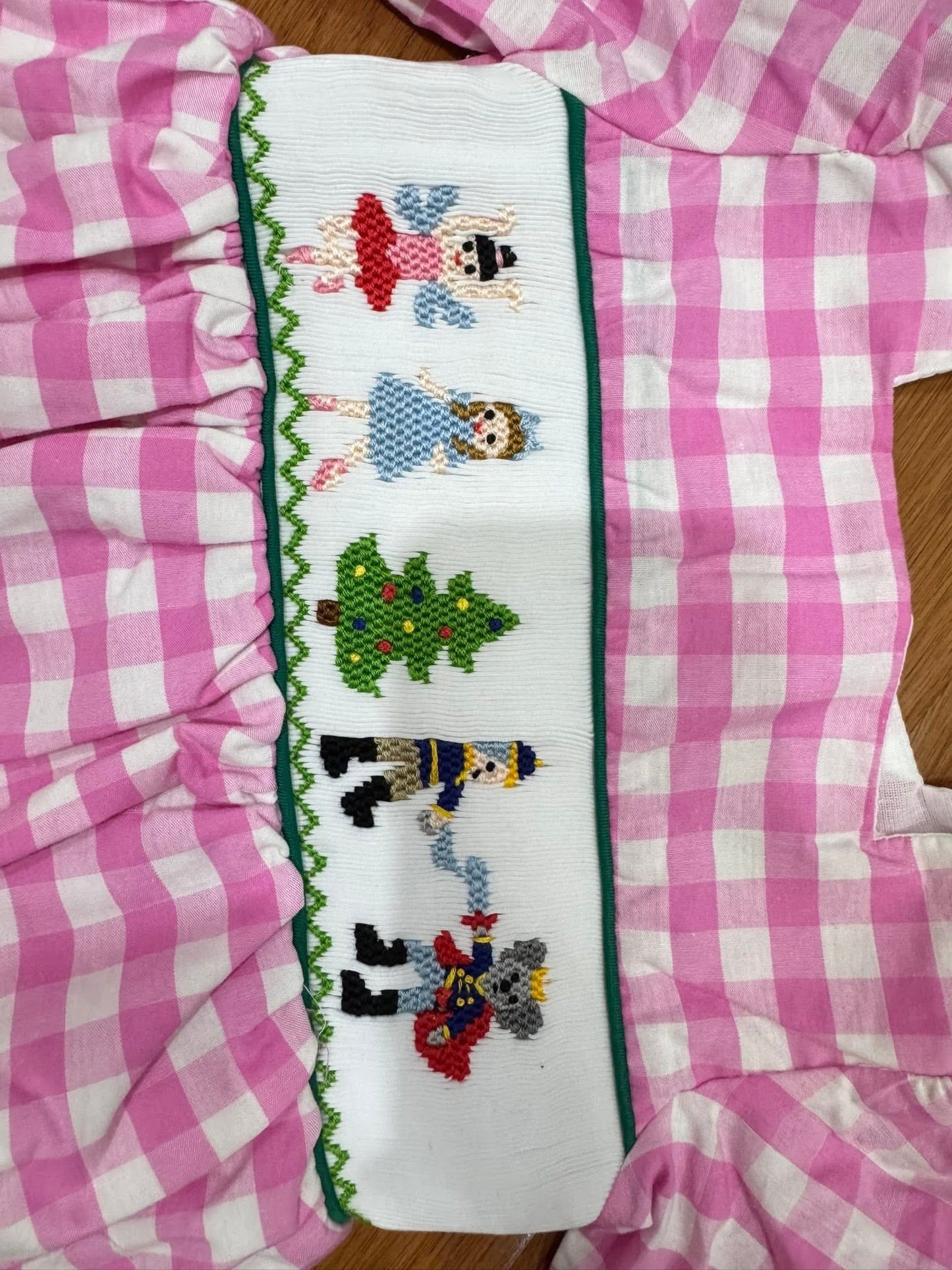 Girls Hand Smocked Nutcracker Pink and White Bubble