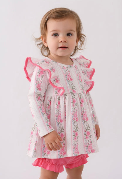 PINK FLORAL PRINT RUFFLE BLOOMER SET