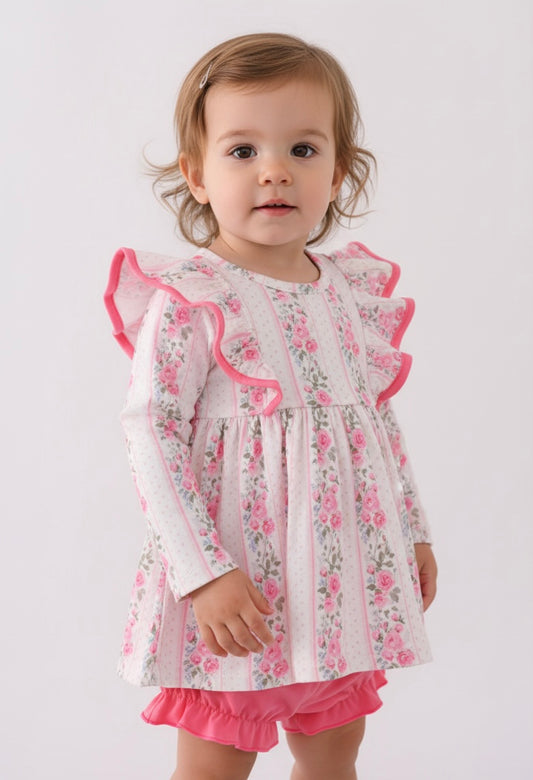 PINK FLORAL PRINT RUFFLE BLOOMER SET