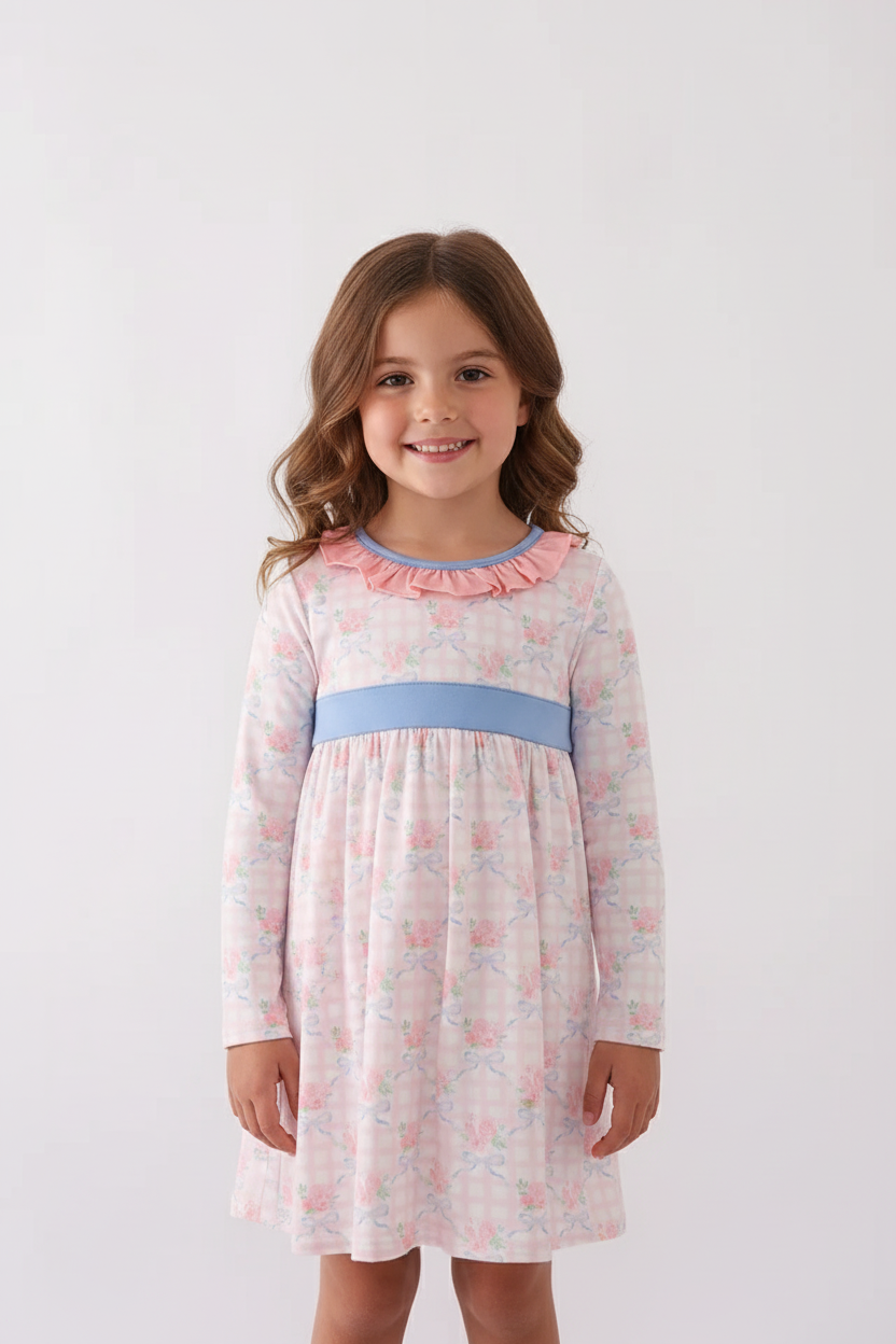 PINK FLORAL PRINT RUFFLE DRESS