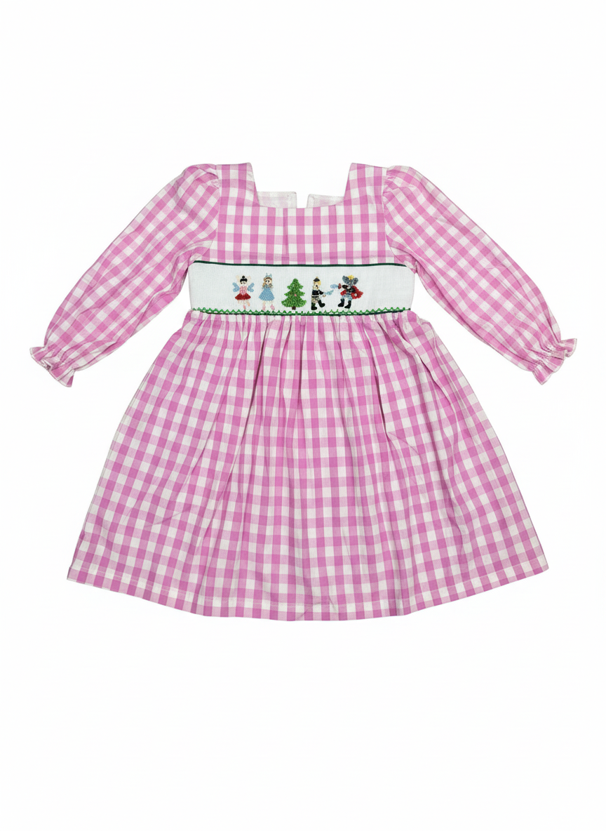 Girls Hand Smocked Nutcracker Pink and White Dress