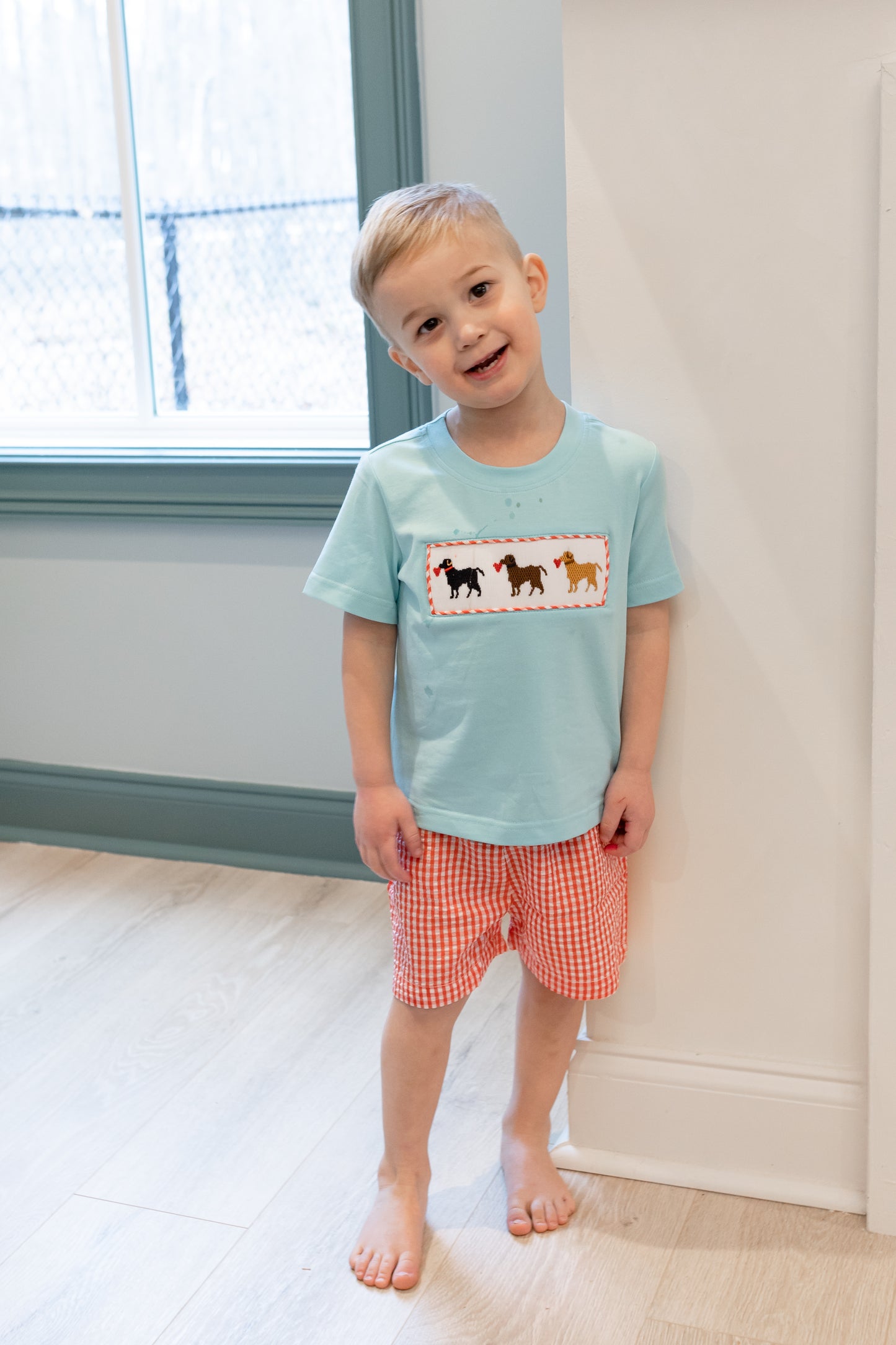 Hand Smocked Valentine Boy Puppy Short Set