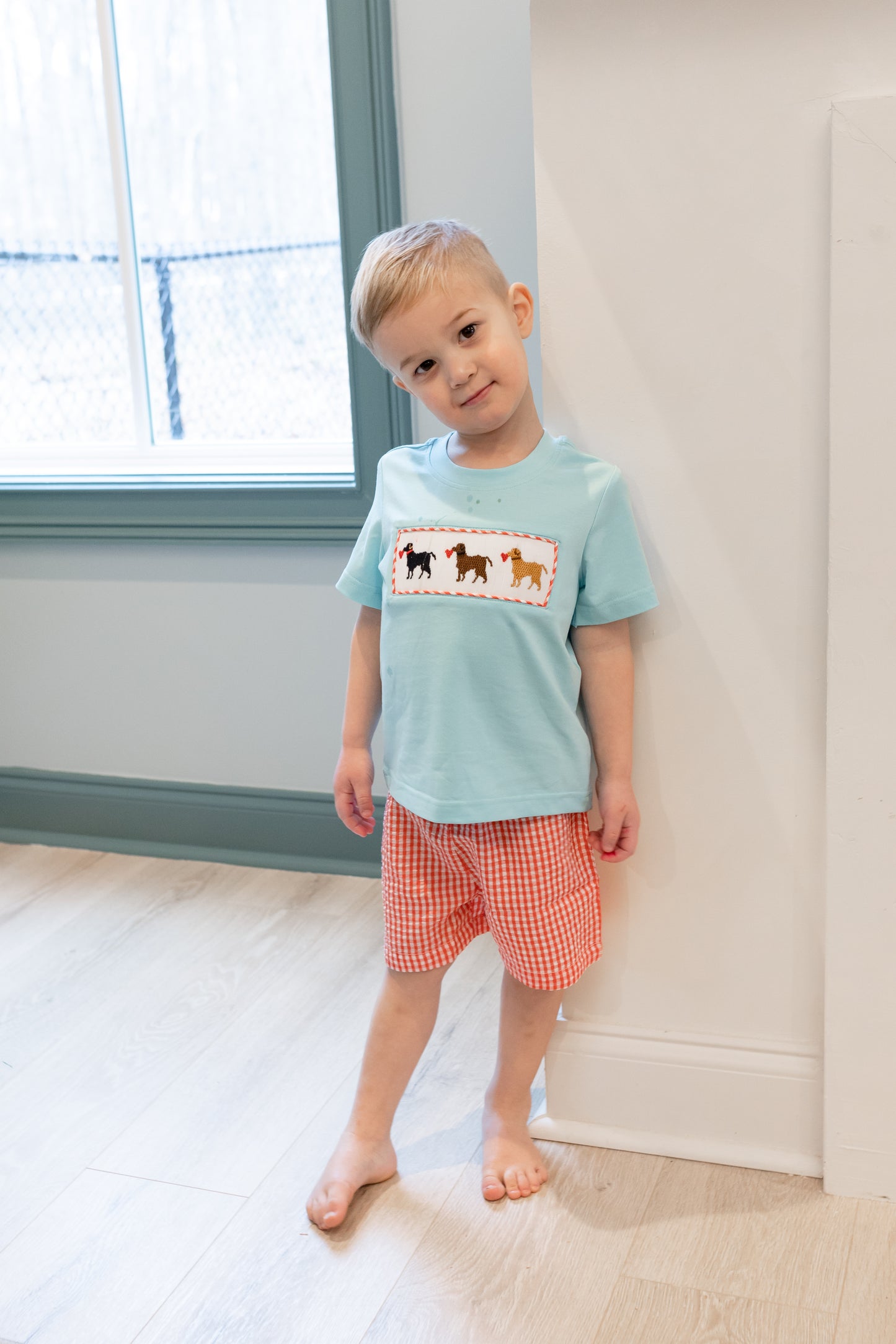Hand Smocked Valentine Boy Puppy Short Set