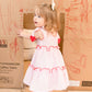 Valentine's theme in pale pink medium stripe dress