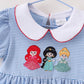 girls princess embroidery blue stripe dress