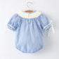 Baby Girls  Frozen Character Romper – Blue Striped Smocked Outfit with Short Sleeves