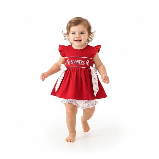 Red Sooners Embroidery Girl Bloomer Set