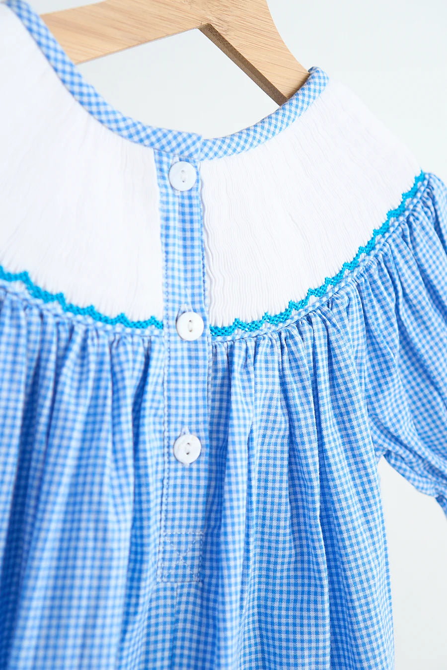 BLUE SNOW PRINCESS HAND SMOCKED GINGHAM DRESS