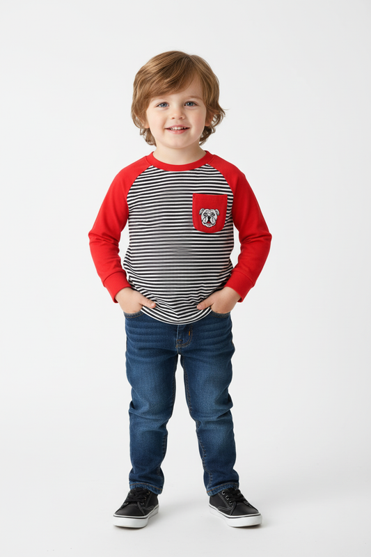 GEORGIA BULLDOG EMBROIDERY STRIPE TOP