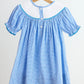 BLUE SNOW PRINCESS HAND SMOCKED GINGHAM DRESS