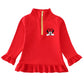 RED CHARACTER EMBROIDERY GIRL ZIPPER PULLOVER