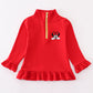 RED CHARACTER EMBROIDERY GIRL ZIPPER PULLOVER