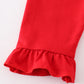 RED CHARACTER EMBROIDERY GIRL ZIPPER PULLOVER