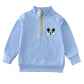 BLUE CHARACTER EMBROIDERY BOY ZIPPER PULLOVER